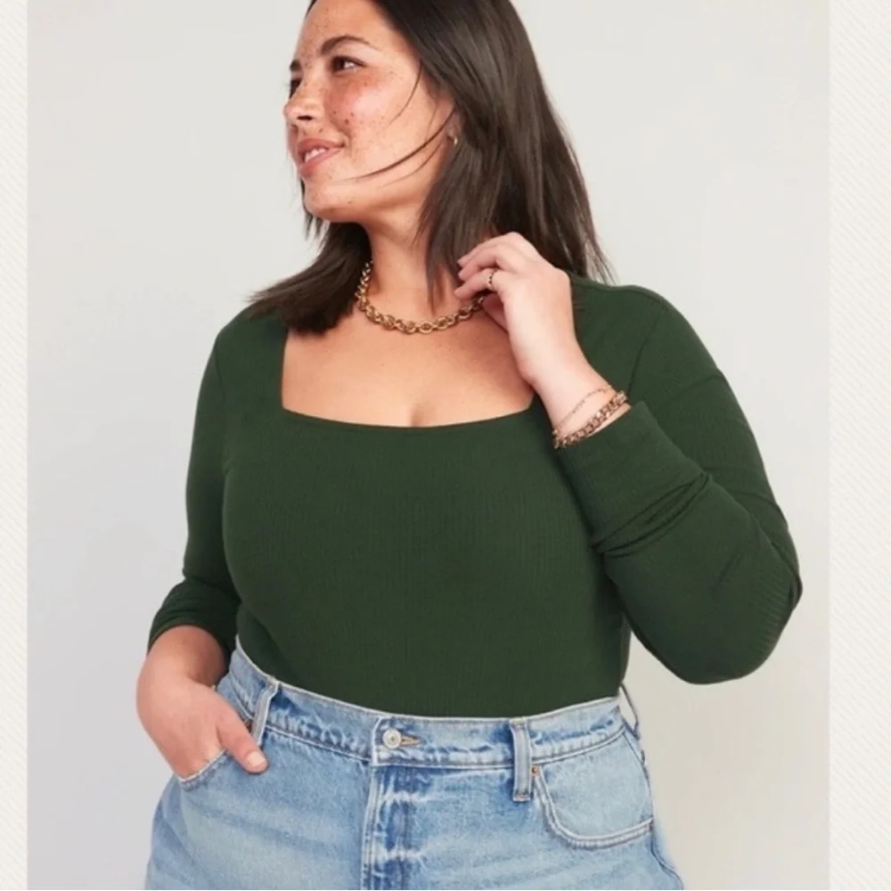 Old Navy Long-Sleeve Square-Neck Rib-Knit Bodysuit for Women - Picture 2 of 8